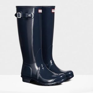 Women’s Hunter Boots Tall | Glossy | Navy Blue 7.5